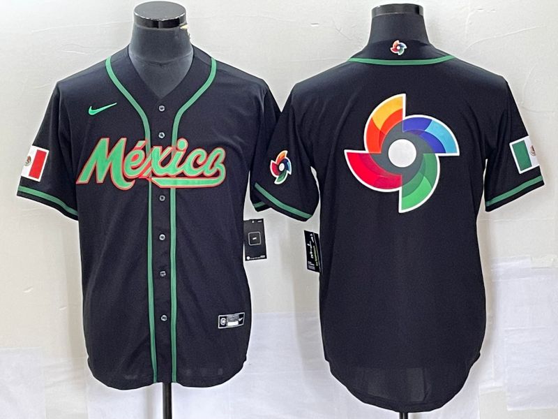 Men 2023 World Cub Mexico Blank Black Nike MLB Jersey14
